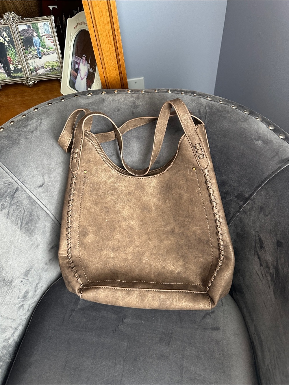 Classic Brown Faux-Leather Hobo Tote Bag